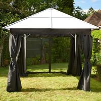 Glendale 3 x 4 Rectangular Polycarbonate White Gazebo with Charcoal Grey Curtains