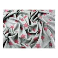 Glitter Stars Print Soft Sweatshirt Dress Fabric Pink on Grey