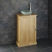 Glass Basin with 50cm by 29cm Deep Slimline Solid Oak Single Door Cabinet