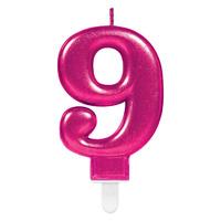 glitter birthday candle number 9 pink