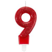 Glitter Birthday Candle Number 9 Red
