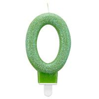 glitter birthday candle number 0 green