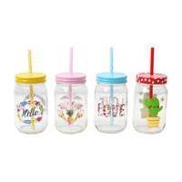 Glass Drinking Jars with Straws 4 Pack Bundle