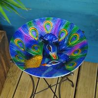 Glass Peacock Wild Bird Bath by Smart Solar