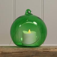 Glass Hanging Bauble Tealight Holder in Green by Gardman