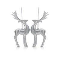 Glitter Silver Reindeer Tree Decoration Pack of 2