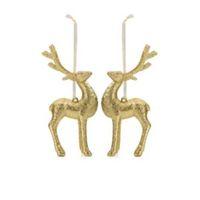Glitter Gold Reindeer Tree Decoration Pack of 2