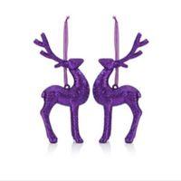 Glitter Purple Reindeer Tree Decoration Pack of 2