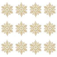 Glitter Gold Snowflake Tree Decoration Pack of 12