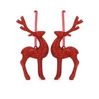 Glitter Red Reindeer Tree Decoration Pack of 2