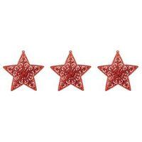 Glitter Red Star Tree Decoration Pack of 3