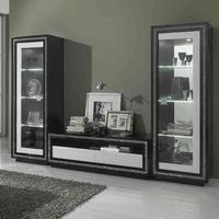 Gloria Living Room Set In Black And White High Gloss With LED