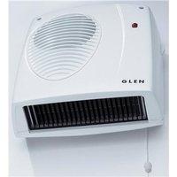 Glen 2kW Electric Wall Mounted Downflow Fan Heater With Pull Cord & Thermostat