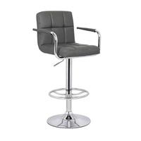 Glenn Bar Stool In Grey Faux Leather With Chrome Base