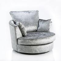 Glider Swivel Sofa Chair In Silver Fabric With Metal Base