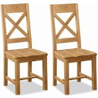 Global Home Salisbury Oak Dining Chair - Cross Back with Wooden Seat (Pair)