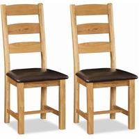 Global Home Salisbury Oak Dining Chair - Slatted with Faux Leather Seat (Pair)