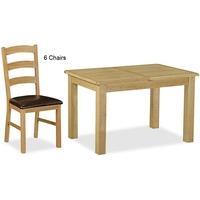 global home salisbury lite oak dining set compact extending with 6 cha ...