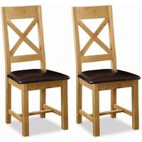 Global Home Salisbury Oak Dining Chair - Cross Back with Faux Leather Seat (Pair)