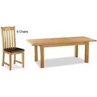 Global Home Salisbury Oak Dining Set - Compact Extending with 6 Faux Leather Seat Chairs