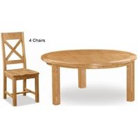 Global Home Salisbury Oak Dining Set - Round with 4 Wooden Seat Cross Back Chairs