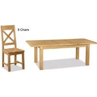 Global Home Salisbury Oak Dining Set - Large Extending with 8 Wooden Seat Cross Back Chairs