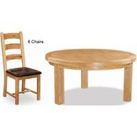 global home vintage oak dining set round with 6 chairs