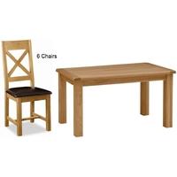 Global Home Salisbury Oak Dining Set - 150cm Fixed with 6 Faux Leather Seat Cross Back Chairs