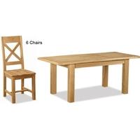 Global Home Salisbury Oak Dining Set - Small Extending with 6 Wooden Seat Cross Back Chairs