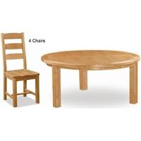 Global Home Salisbury Oak Dining Set - Round with 4 Wooden Seat Slatted Chairs