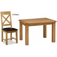Global Home Salisbury Oak Dining Set - 120cm Fixed with 4 Faux Leather Seat Cross Back Chairs
