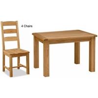Global Home Salisbury Oak Dining Set - 120cm Fixed with 4 Wooden Seat Slatted Chairs