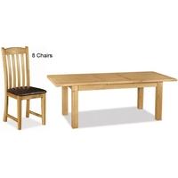 Global Home Salisbury Oak Dining Set - Large Extending with 8 Faux Leather Seat Chairs