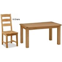 Global Home Salisbury Oak Dining Set - 150cm Fixed with 6 Wooden Seat Slatted Chairs