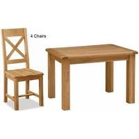 Global Home Salisbury Oak Dining Set - 120cm Fixed with 4 Wooden Seat Cross Back Chairs
