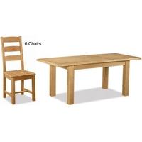 Global Home Salisbury Oak Dining Set - Small Extending with 6 Wooden Seat Slatted Chairs