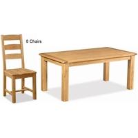 Global Home Salisbury Oak Dining Set - 180cm Fixed with 8 Wooden Seat Slatted Chairs