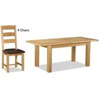 Global Home Salisbury Oak Dining Set - Small Extending with 6 Faux Leather Seat Slatted Chairs