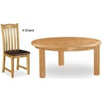 Global Home Salisbury Oak Dining Set - Round with 4 Faux Leather Seat Chairs