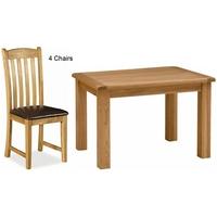 Global Home Salisbury Oak Dining Set - 120cm Fixed with 4 Faux Leather Seat Chairs
