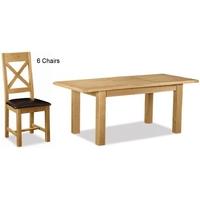 Global Home Salisbury Oak Dining Set - Small Extending with 6 Faux Leather Seat Cross Back Chairs
