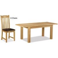 Global Home Salisbury Oak Dining Set - Small Extending with 6 Faux Leather Seat Chairs