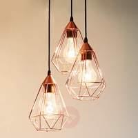 Glossy copper hanging light Tarbes - 3-bulb