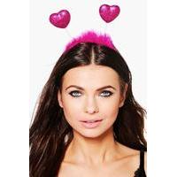 Glitter & Fluffy Heart Headband - pink