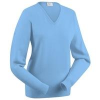 Glenbrae Lambswool V-Neck Ladies Sweater Moon Blue