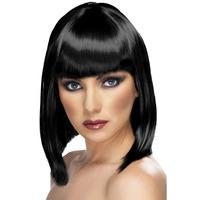 glam wig black short blunt with fringe