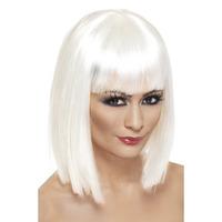 glam wig white short blunt with fringe