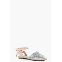 Glitter Lace Up Espadrille - silver