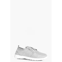 glitter jersey lace up trainer silver
