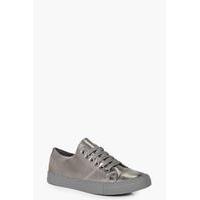 Glitter Lace Metallic Trainer - pewter